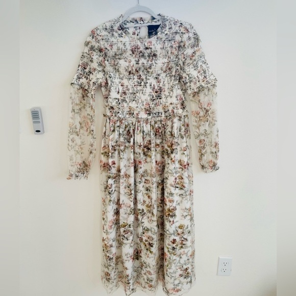Needle & thread Ivory green garland floral smocked midi dress 10 - Picture 1 of 9